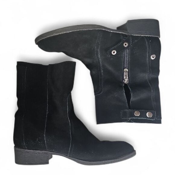 Ann Taylor LOFT 100% Leather Suede Ankle Luxe Boots Sz 8.5 Black Moto Utility - Picture 5 of 13